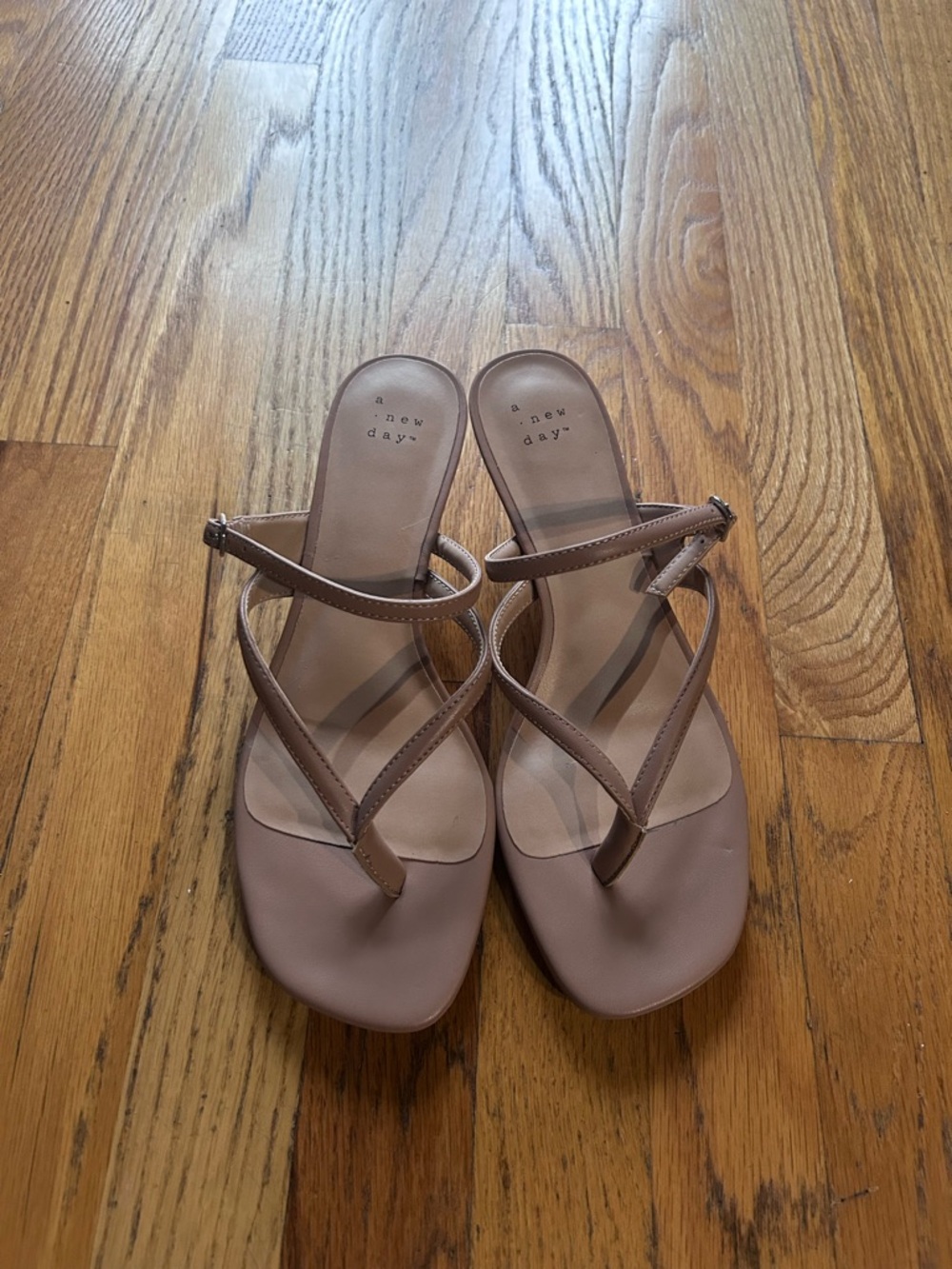 a new day Nude Brown Crisscross Thong kitten heel Sandals